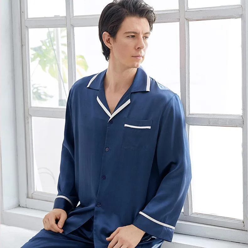 22 Momme Mens Luxury Silk Pyjamas Set Long Sleeves With Wide Clamping Edge Silk Sleepwear