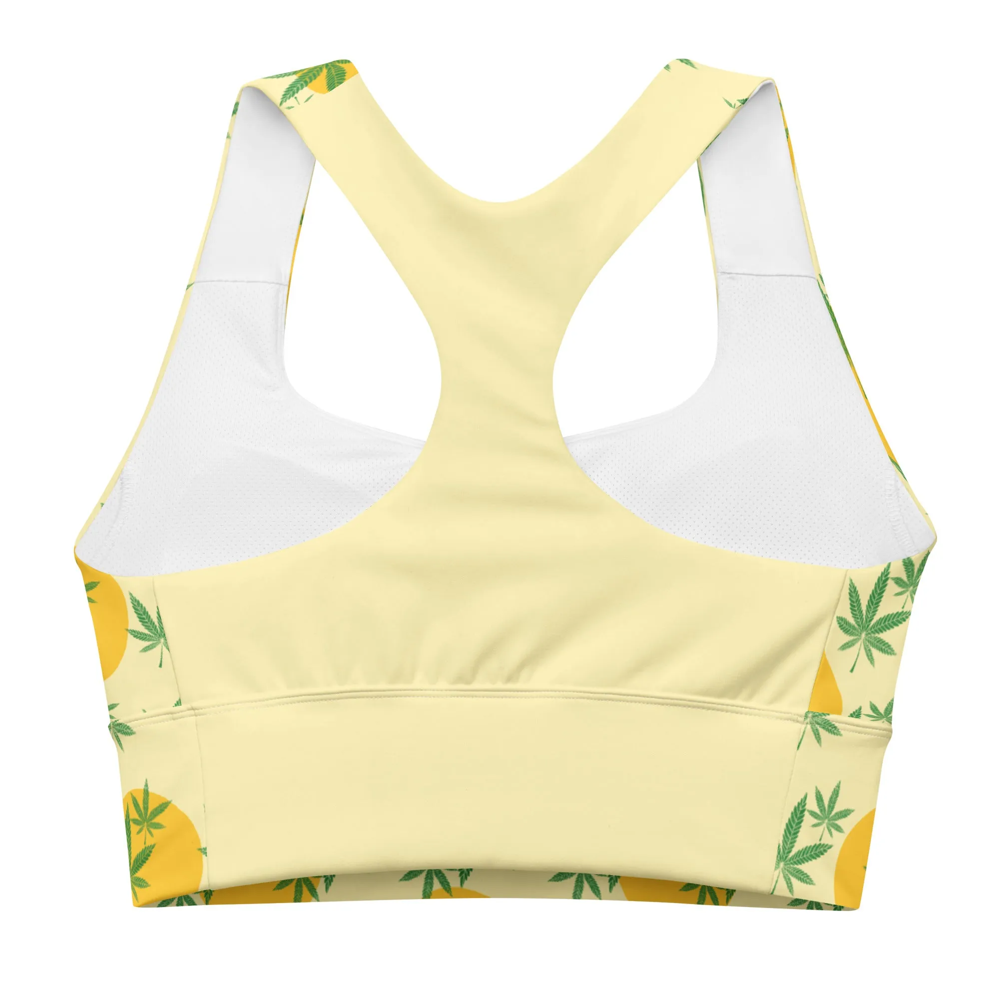 Banana Mania And Green Weed Leaf Longline Sports Bra
