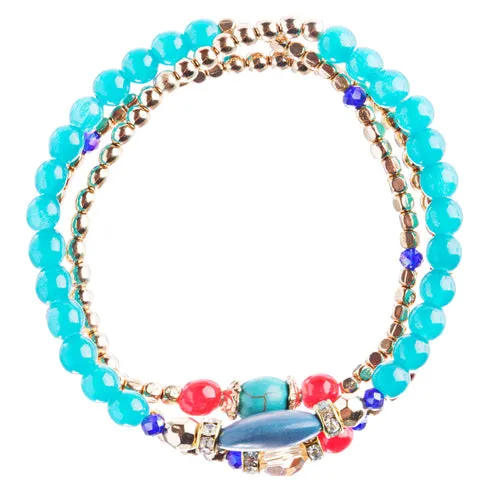 Beautiful Stone Bead Tribal Bohemian Statement Wrap Fashion Bracelet B451 Blue