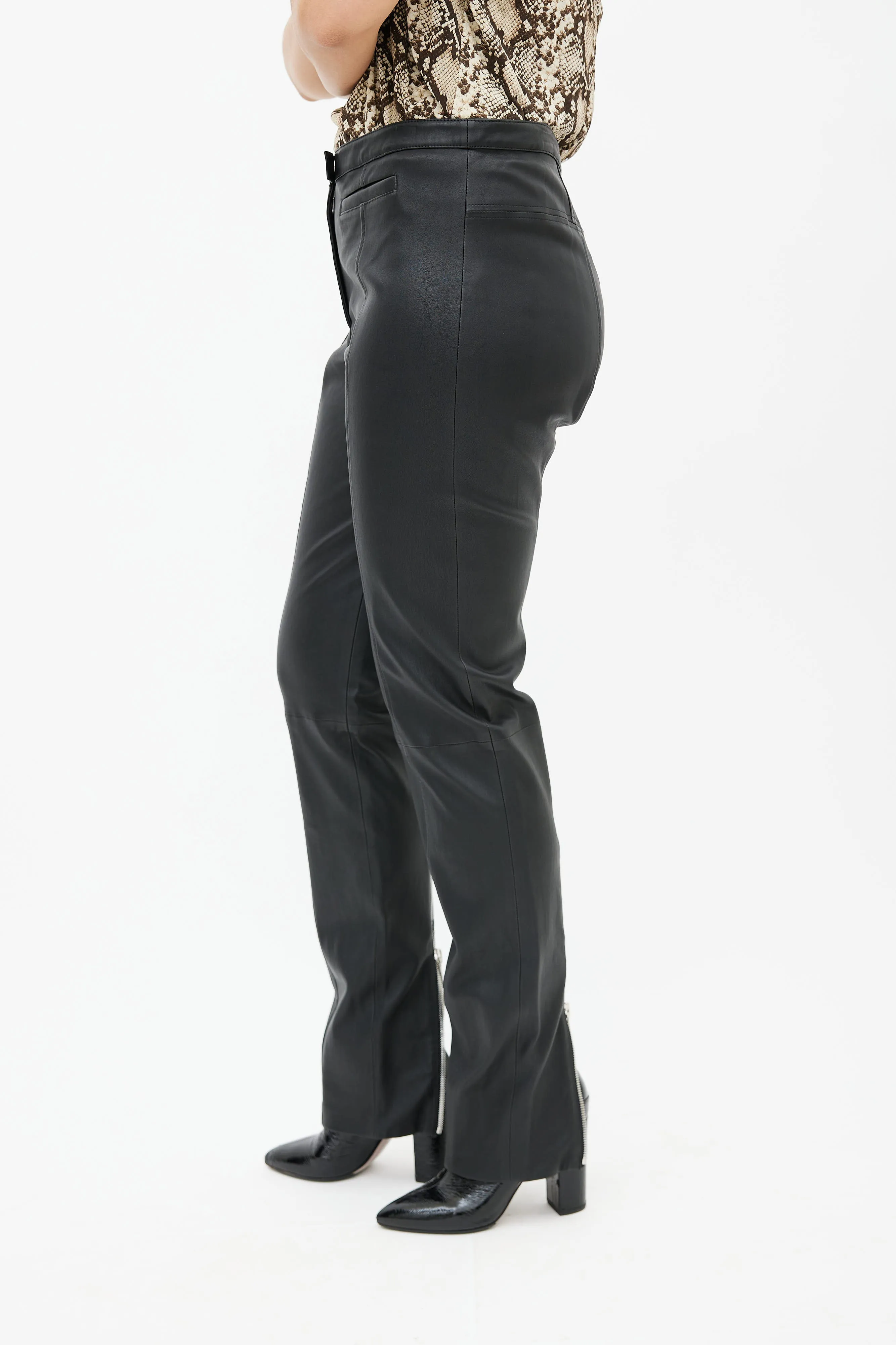 Black Leather Skinny Zip Pant