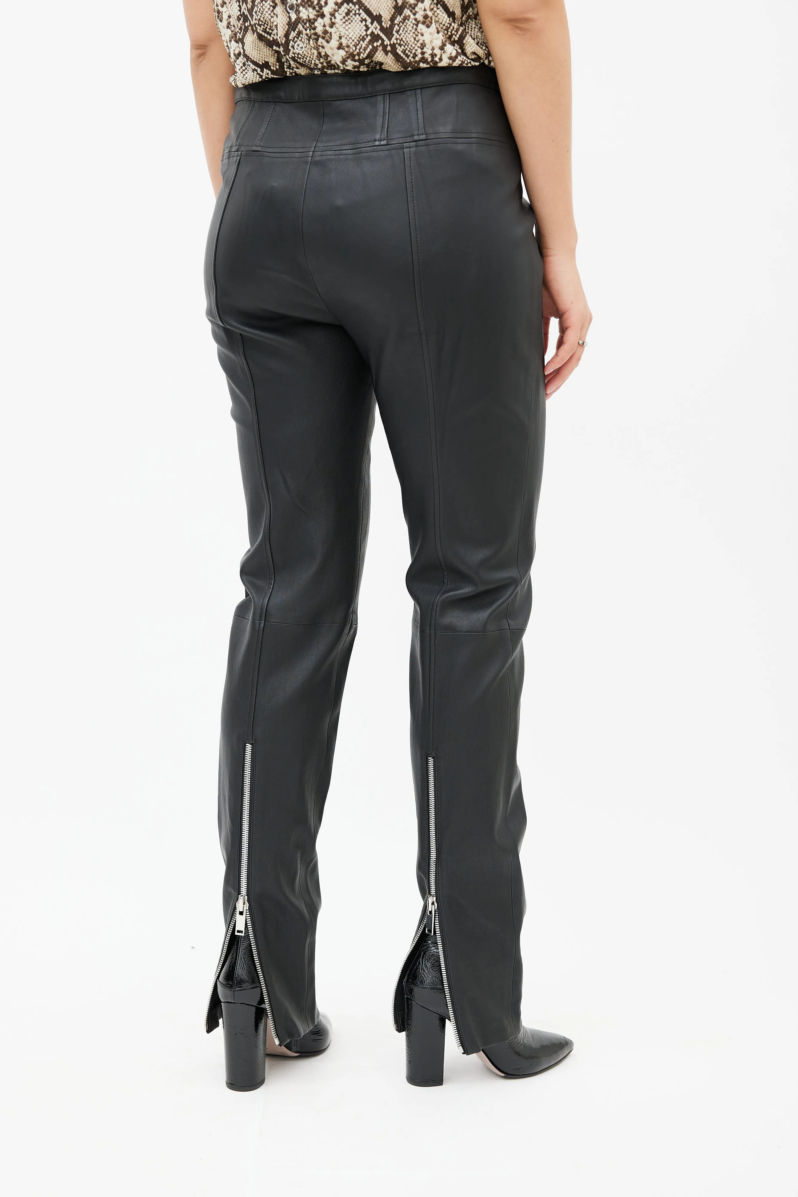 Black Leather Skinny Zip Pant
