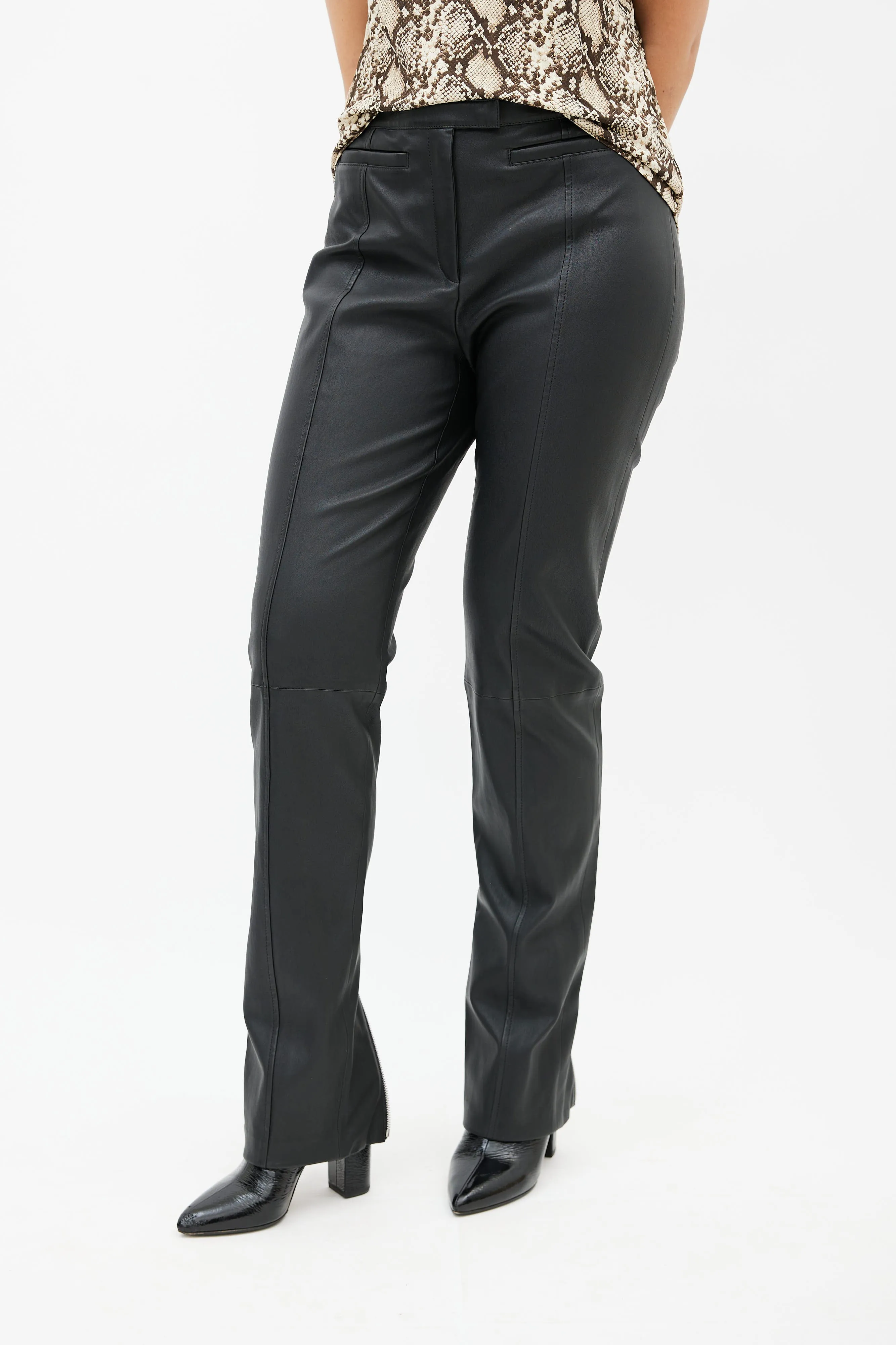 Black Leather Skinny Zip Pant