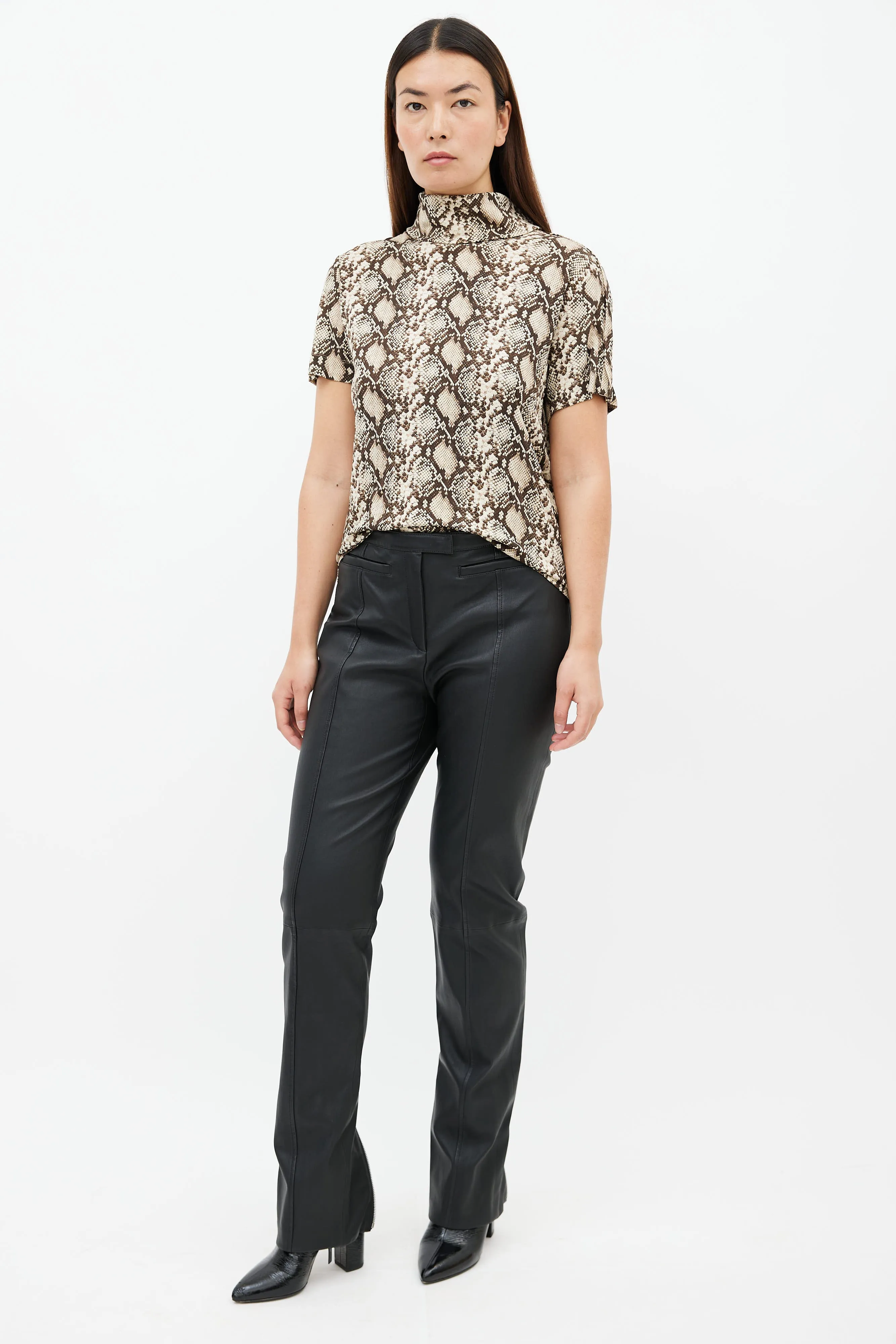 Black Leather Skinny Zip Pant