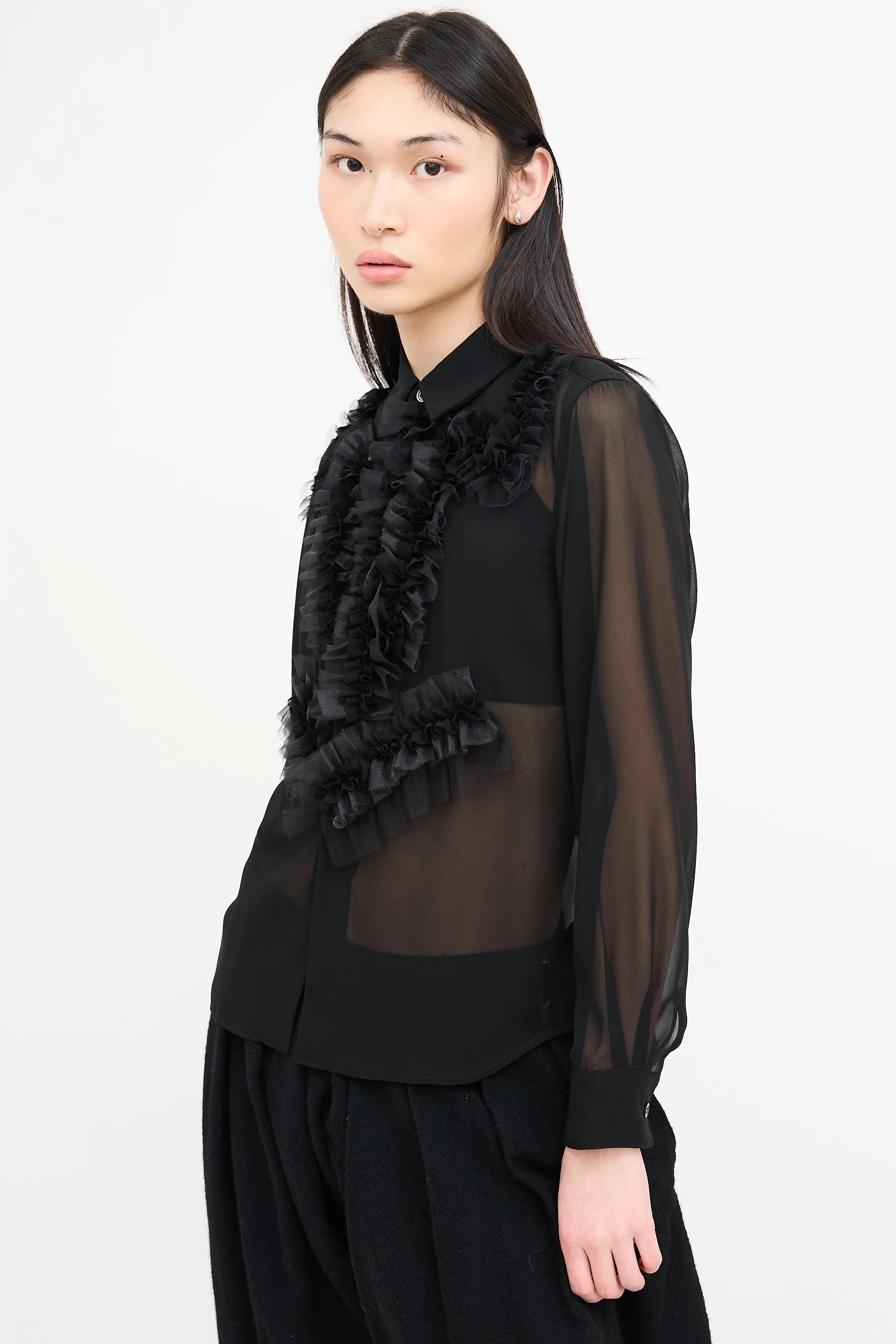 Black Sheer Ruffled Blouse