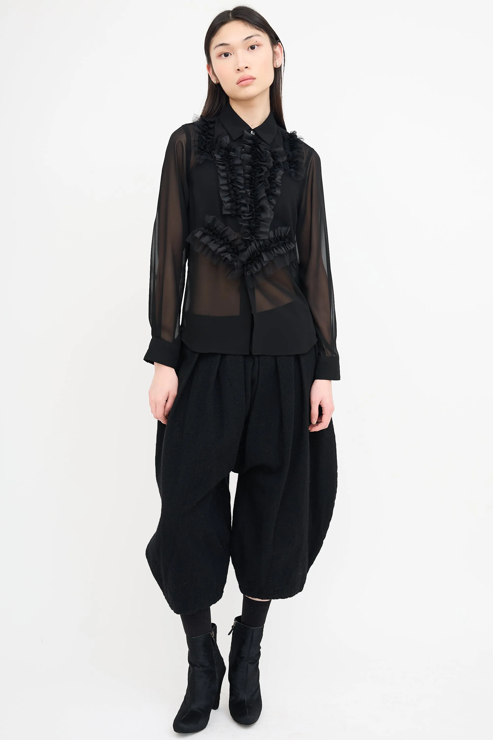 Black Sheer Ruffled Blouse