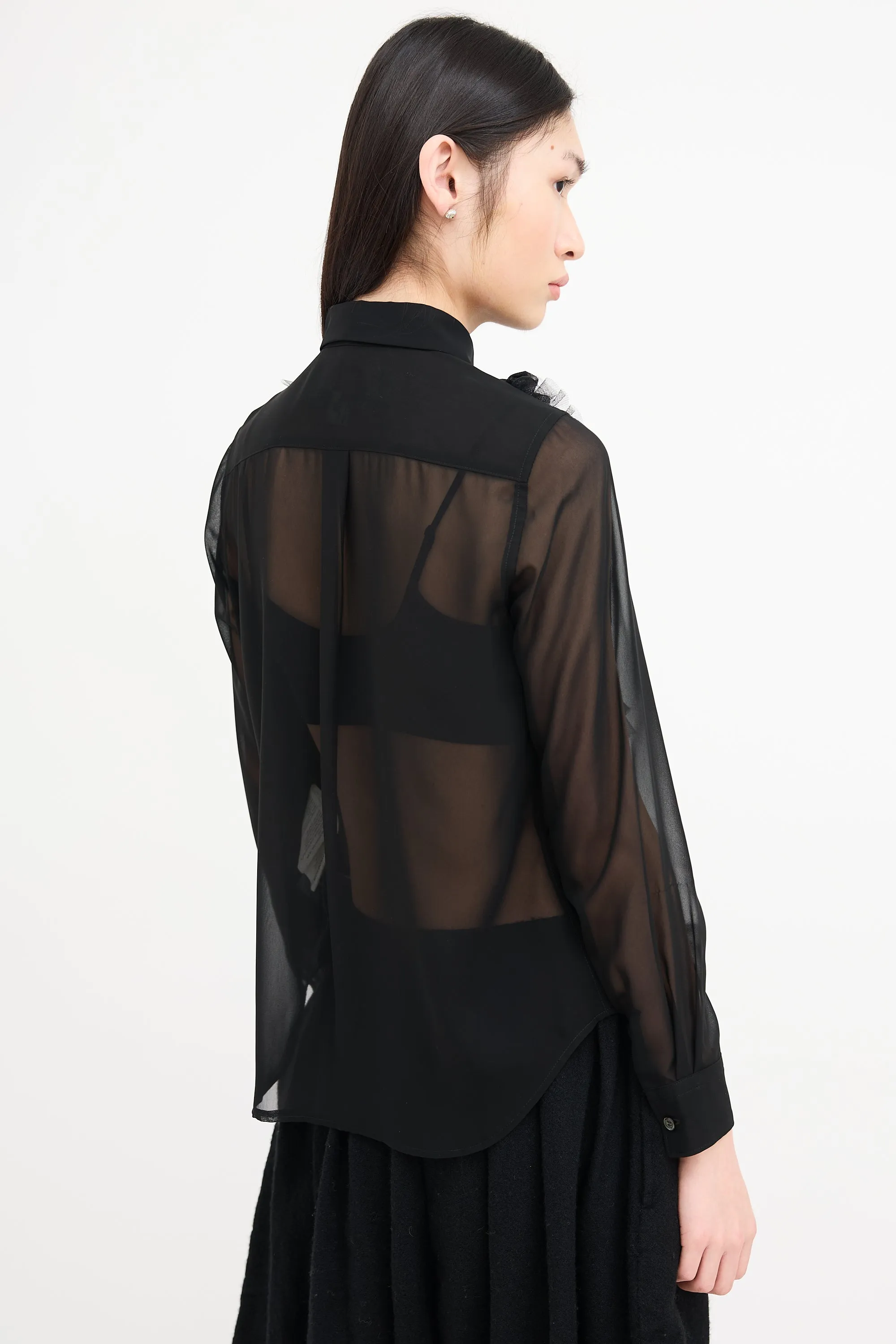 Black Sheer Ruffled Blouse