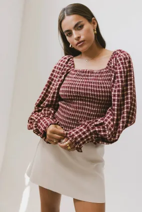 Brinklee Smocked Blouse in Burgundy