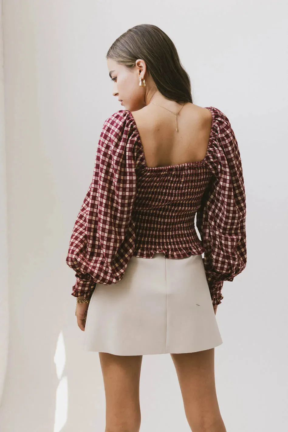 Brinklee Smocked Blouse in Burgundy