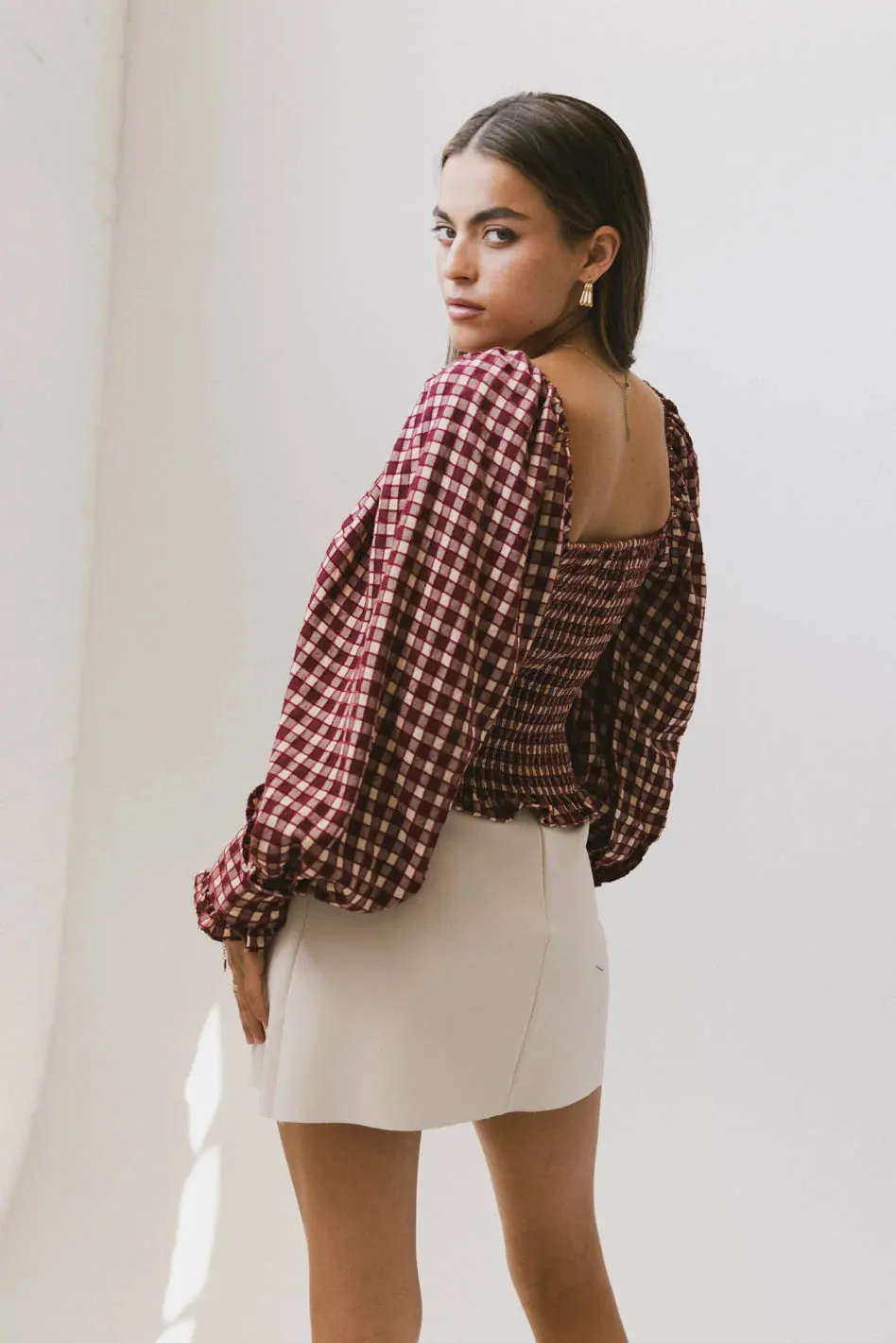 Brinklee Smocked Blouse in Burgundy