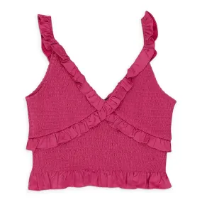 CALLIPYGIAN SATIN SMOCKED PINK TANK TOP