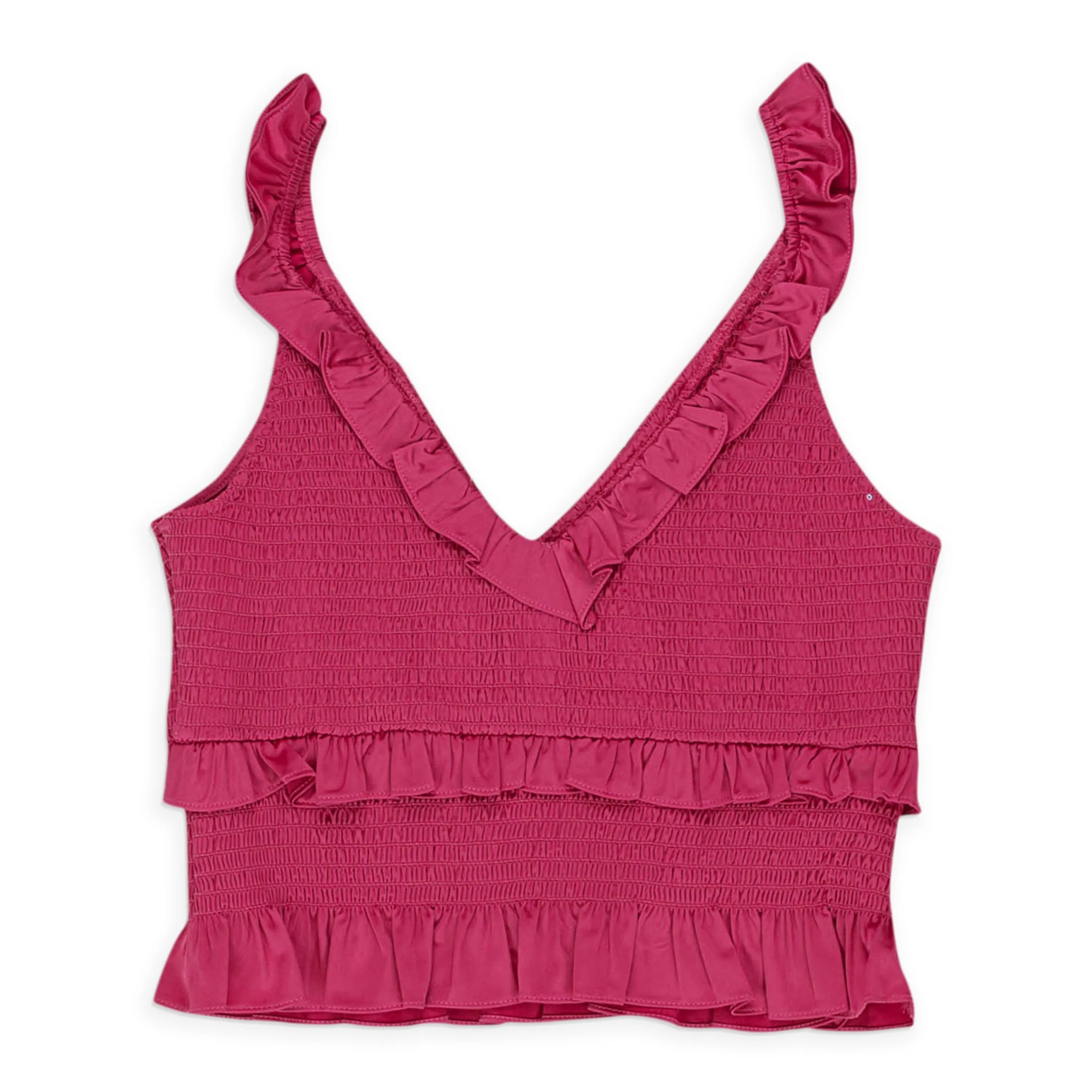 CALLIPYGIAN SATIN SMOCKED PINK TANK TOP