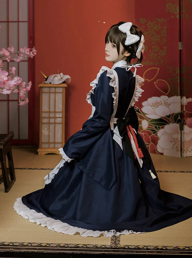 Dress Bow Maid Retro Ruffled Big