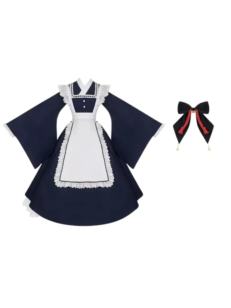 Dress Bow Maid Retro Ruffled Big