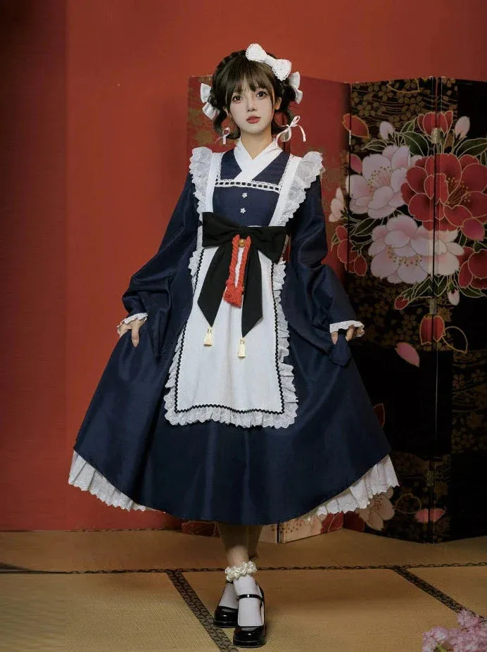 Dress Bow Maid Retro Ruffled Big