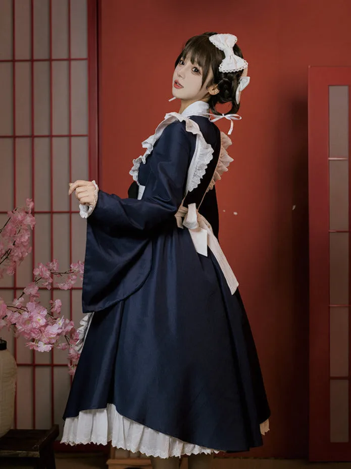 Dress Bow Maid Retro Ruffled Big
