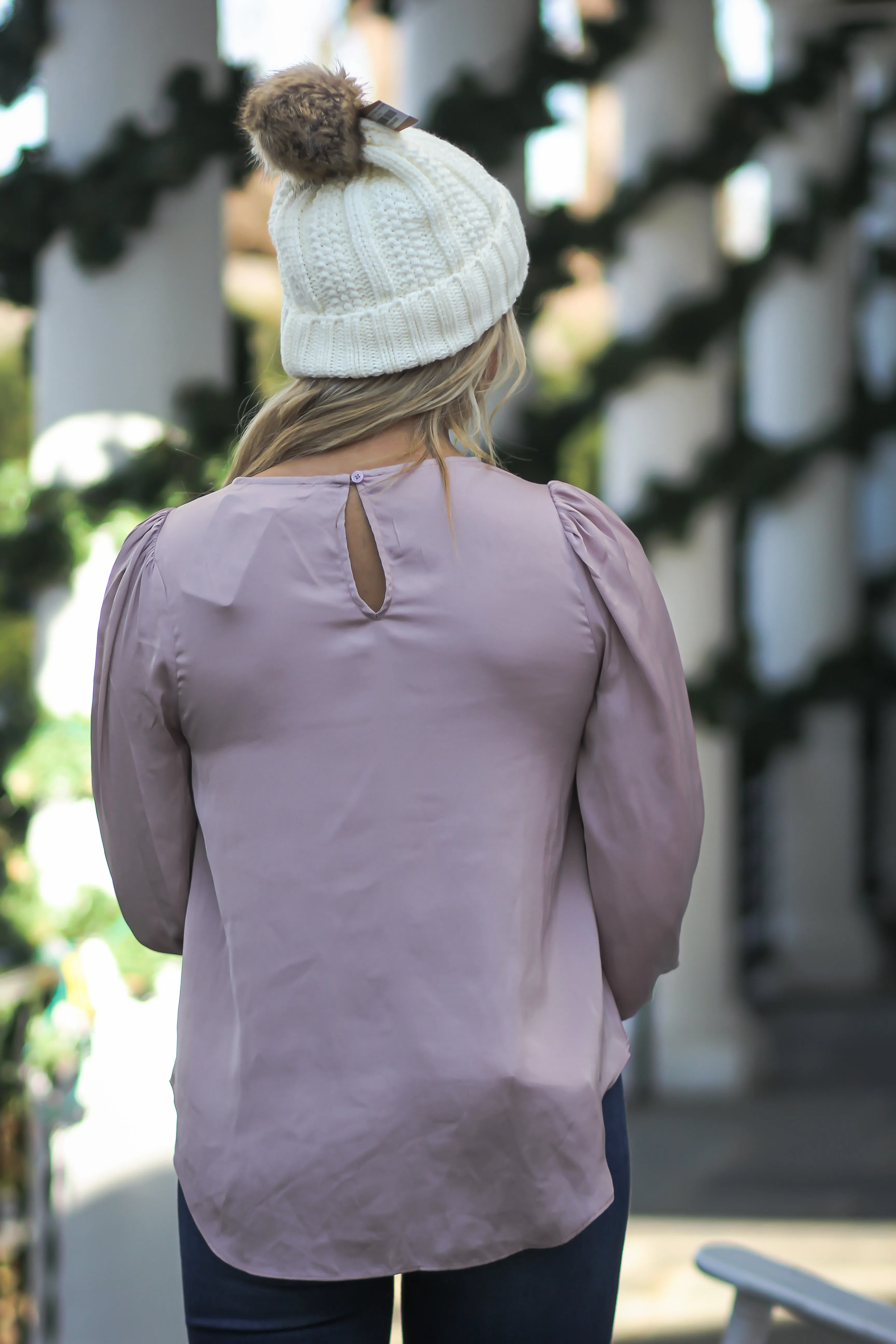 Dusty Mauve Smocked Balloon Sleeve Blouse