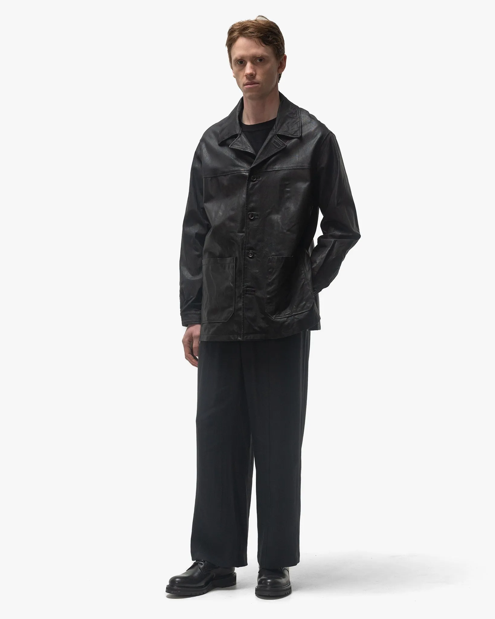 Goat Leather Car Coat Black