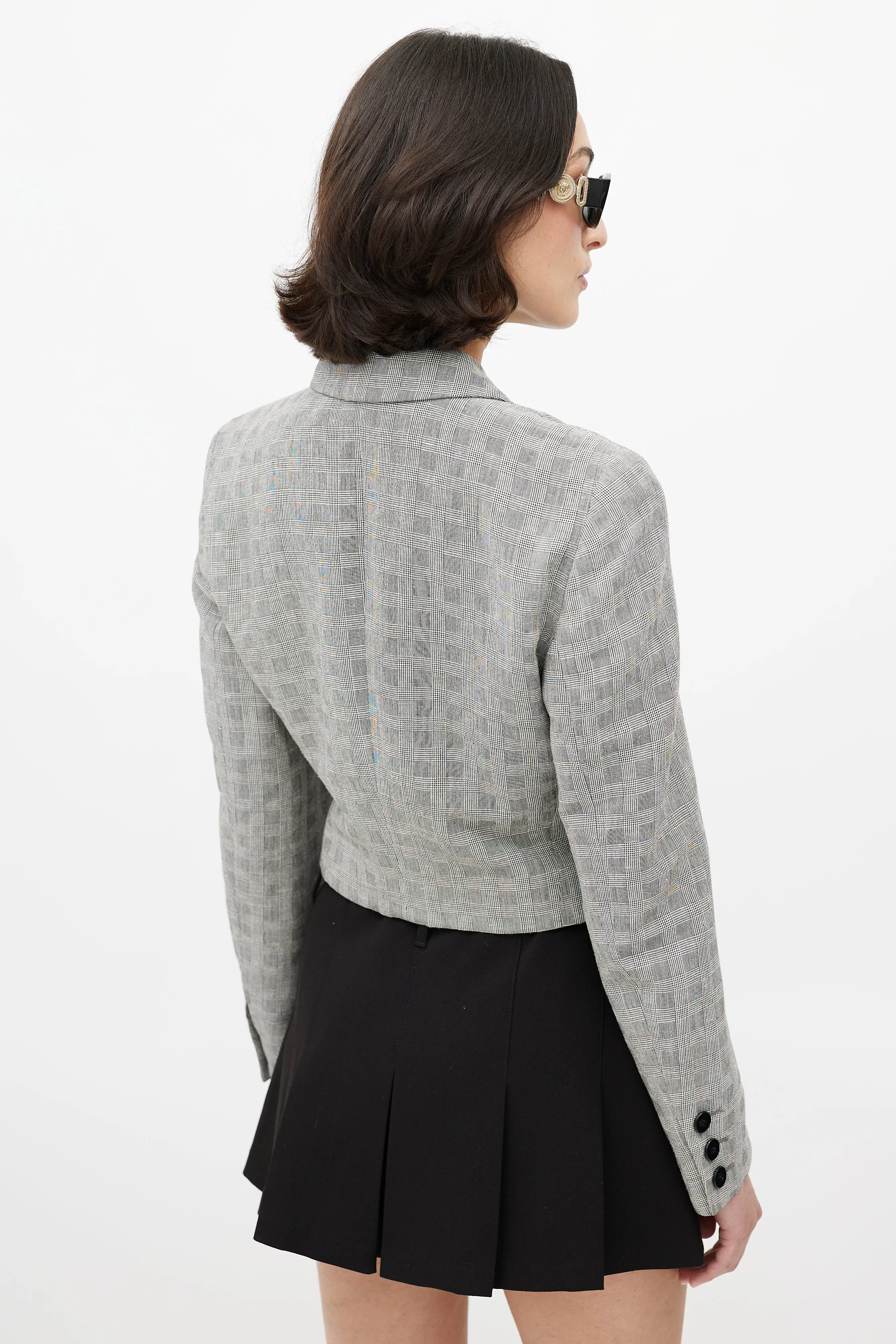 Grey & Black Check Cropped Blazer