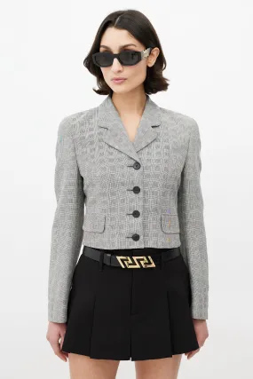 Grey & Black Check Cropped Blazer