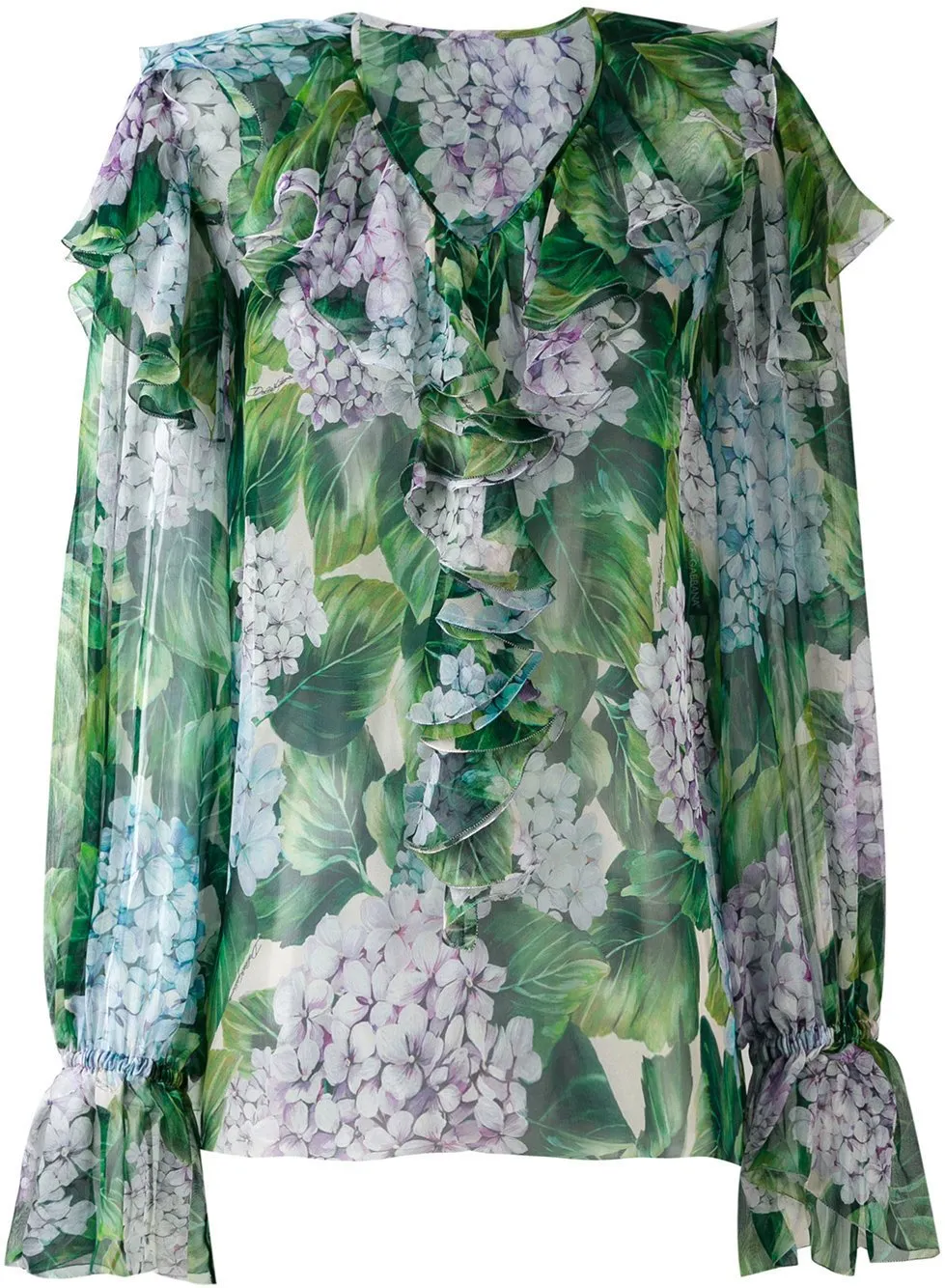 Hydrangea Print Ruffled Blouse