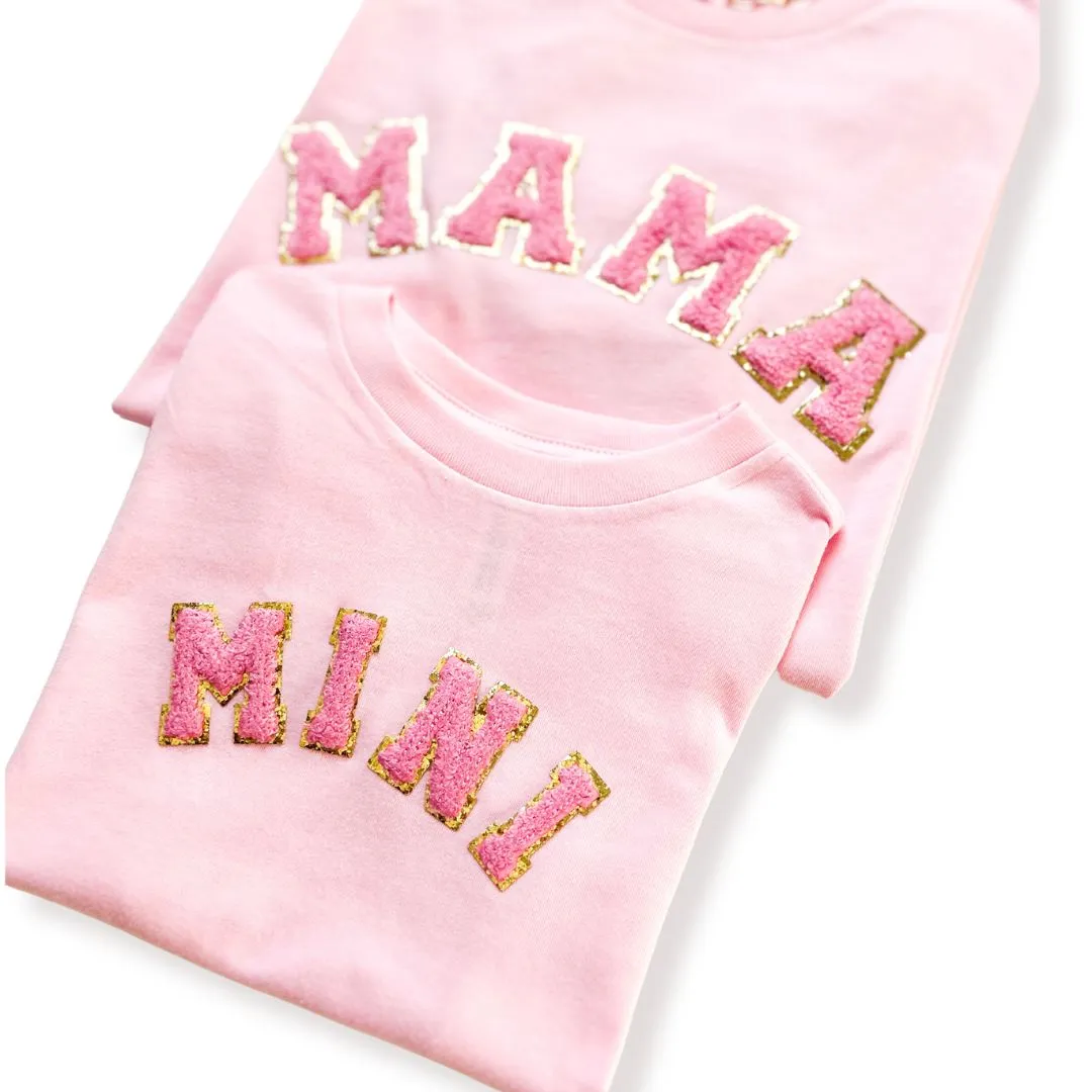 Mama and mini Matching Shirts with real chenille letters