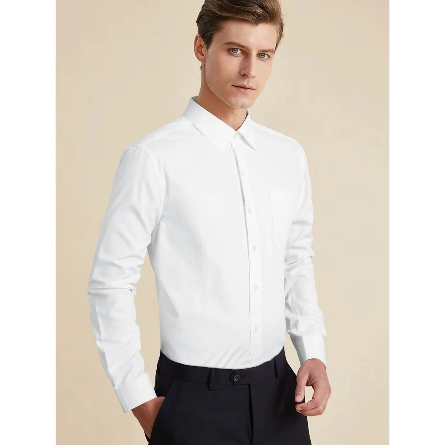Men's Shirt with Tie Handkerchief Set - 02-WHITE/NAVY
