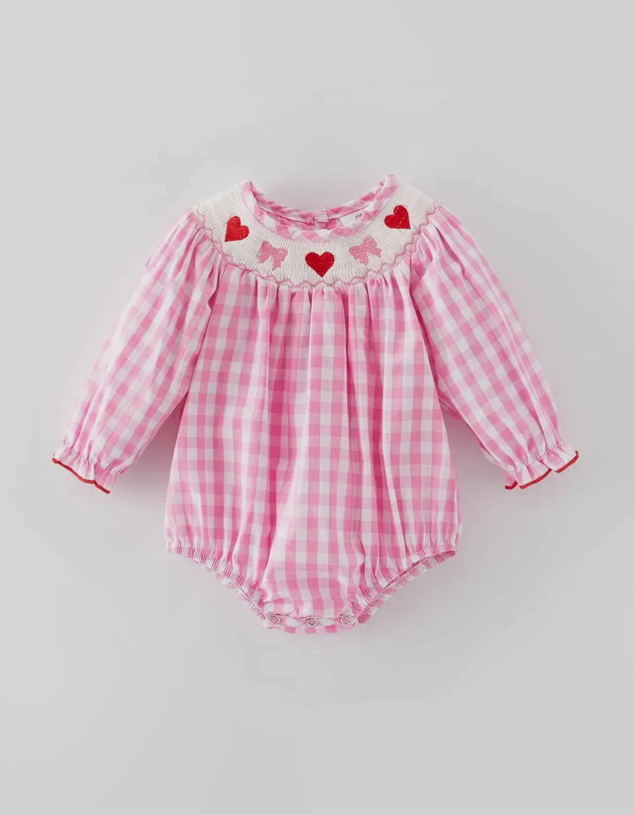 Pink Gingham Smocked Valentines Bubble