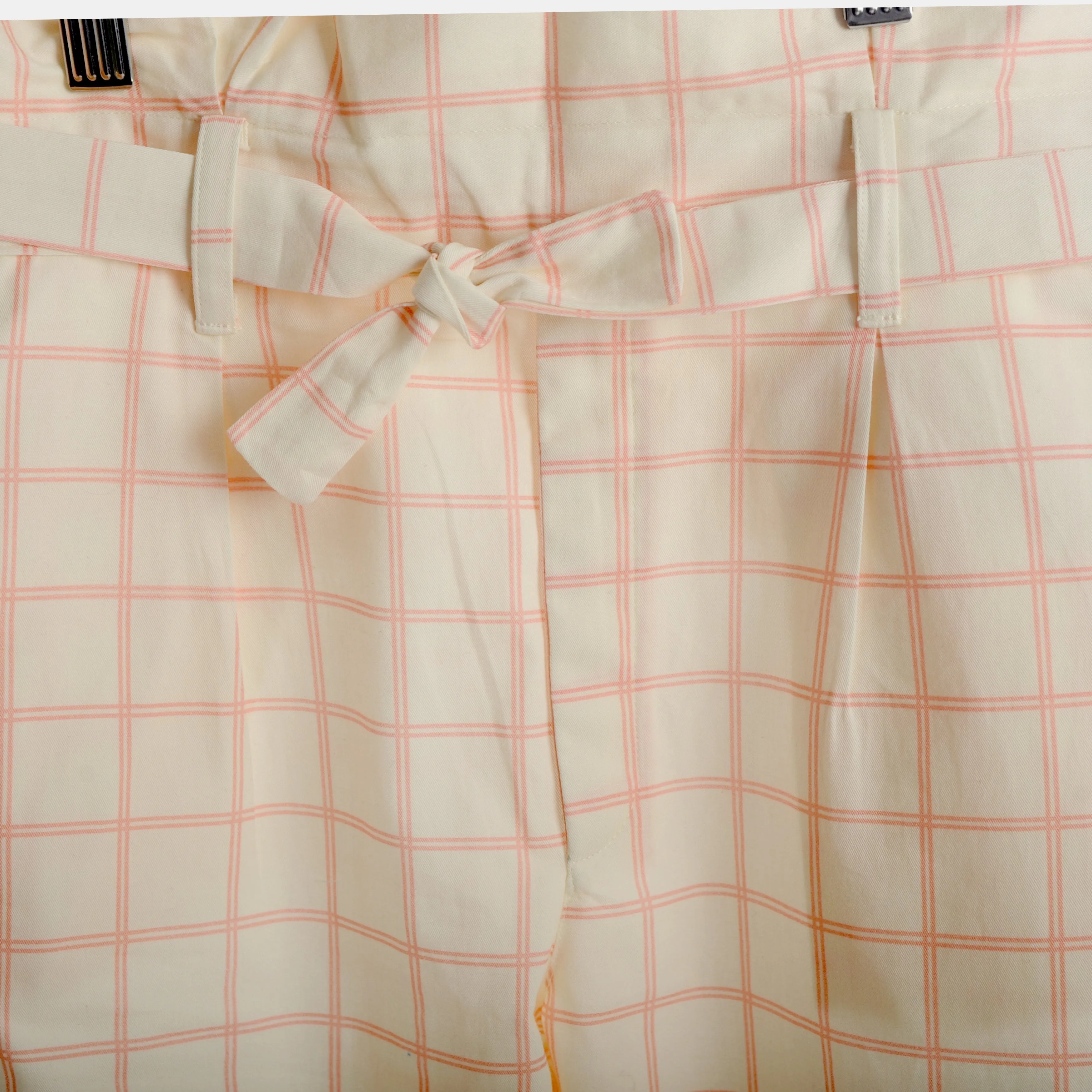 Pink Grid Paperbag Pants with Pockets