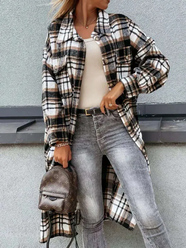 Plaid Longline Jacket Raincoat