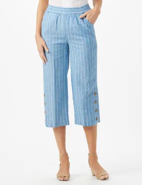 Striped Elastic Waist Crop With Button Detail on Leg